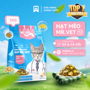 Thức Ăn Cho Mèo MRVET Dạng Hạt T2 Gói 1KG Tăng Cường Omega 3 Chăm Da Dưỡng Lông Cho Mèo Mọi Lứa Tuổi