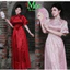 Set áo dài, cách tân mặc Tết thiết kế Gấm trúc nút tàu phối viền tay 2 tầng kèm chân váy dài Tơ nến