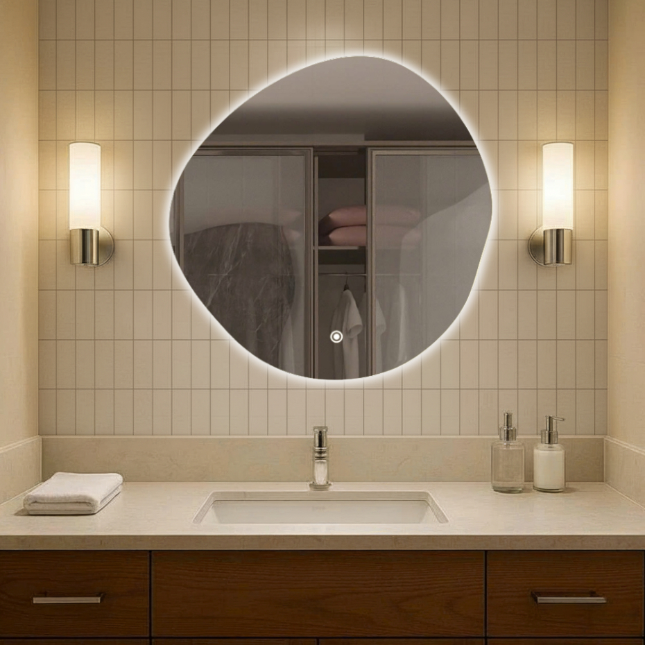 Gương Treo Tường HOME DECOR Kiểu Dáng Bất Đối Xứng Có Led Cảm Ứng 3 Màu Tiện Lợi