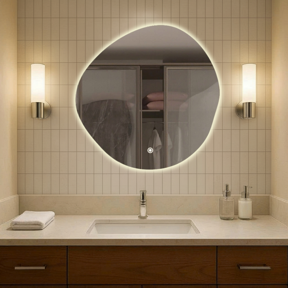 Gương Treo Tường HOME DECOR Kiểu Dáng Bất Đối Xứng Có Led Cảm Ứng 3 Màu Tiện Lợi