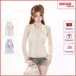 Áo hai dây GRADPOPU thiết kế cổ yếm có dây buộc hở lưng ôm eo phong cách ngây thơ quyến rũ PB41