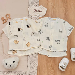 Đồ bộ trẻ em 8-24kg | Bộ ngắn vải Xô Muslin thoáng mát, thấm hút mồ hôi