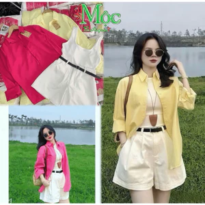 MK_ Set bộ đùi, đồ đi biển, set 4 món áo trong Tăm kèm nịt mix áo Khoác Mango & quần short Kaki