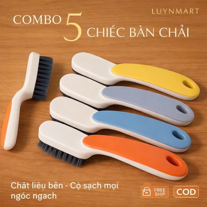 Combo 5 Bàn Chải Đánh Giày Lông Nhựa PP Mềm Mại, Bàn Chải Đa Năng Cầm Tay Thoải Mái Tiện Lợi Nhiều Màu