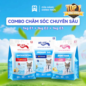 Combo Glow Up Mix Hạt MRVET E1, E2, E3, Mèo Ăn Ngon, Tiết Niệu Khỏe, Lông Bóng Mượt