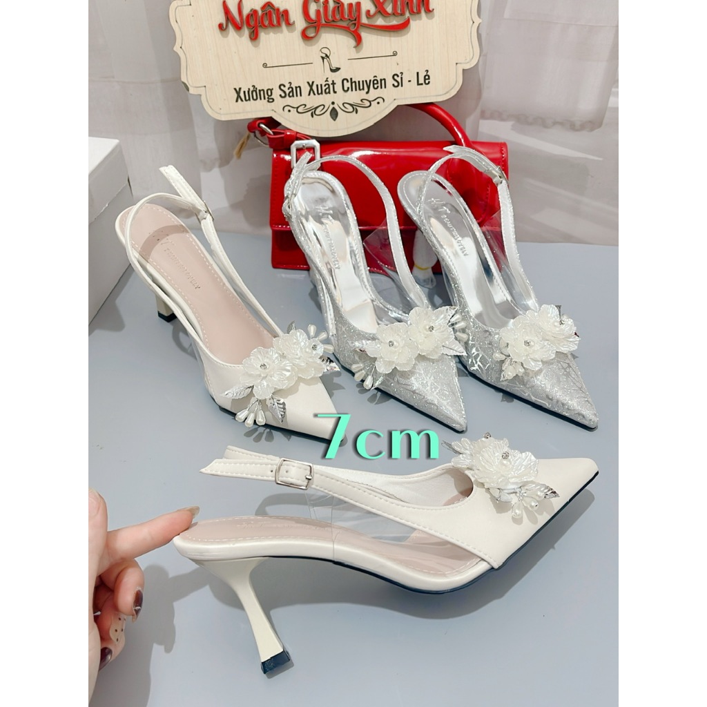 Giày Cô Dâu Bling Bling Đính Hoa Ngọc Trai Sang Trọng Giày Cao Gót Đi Tiệc