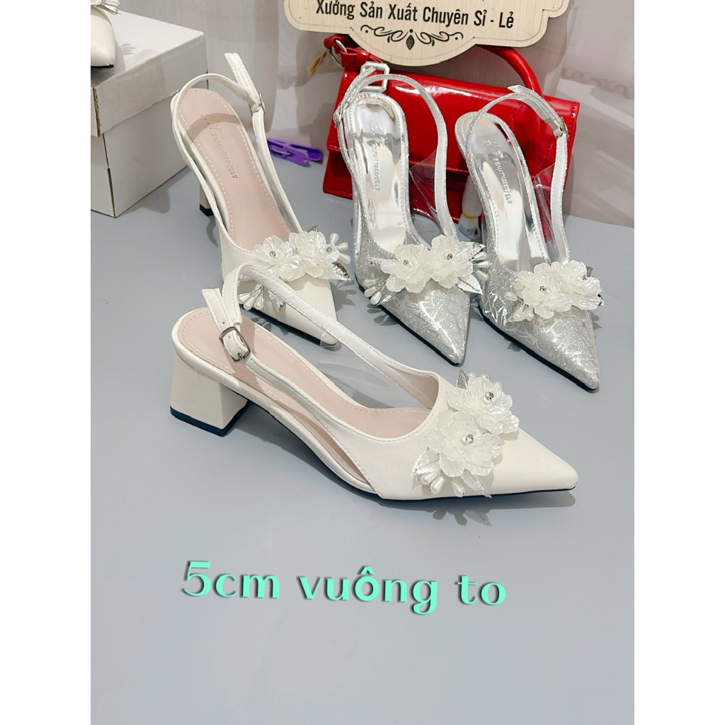 Giày Cô Dâu Bling Bling Đính Hoa Ngọc Trai Sang Trọng Giày Cao Gót Đi Tiệc