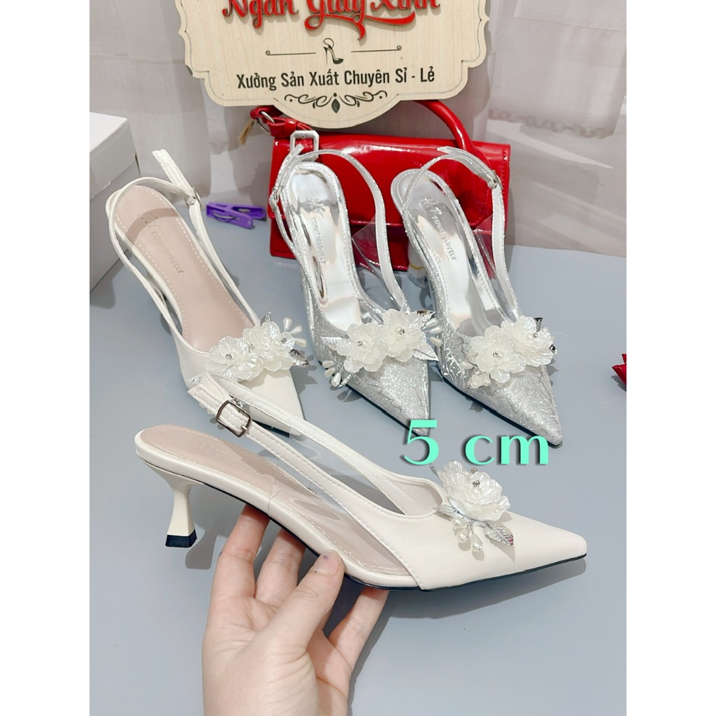 Giày Cô Dâu Bling Bling Đính Hoa Ngọc Trai Sang Trọng Giày Cao Gót Đi Tiệc