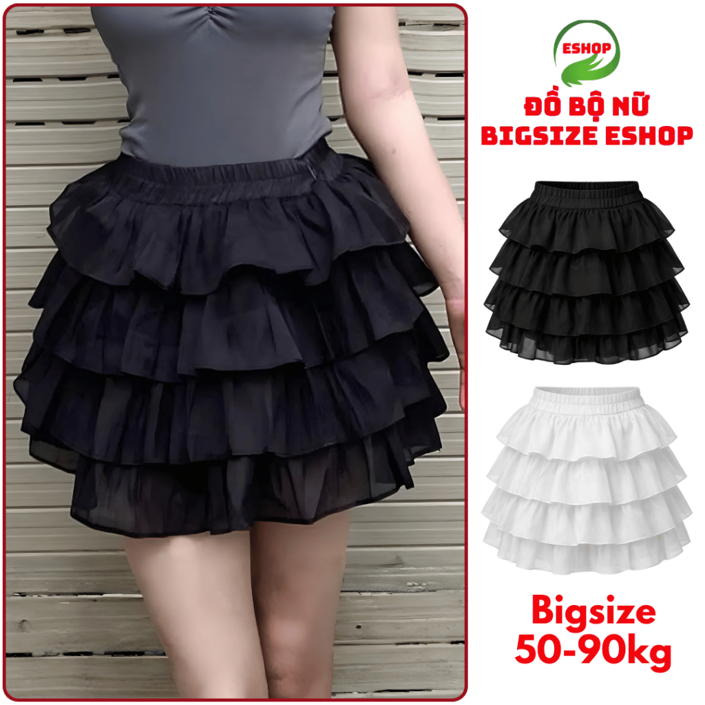 Chân Váy Xòe Tầng Dễ Thương Có Quần Bảo Hộ Bigsize Chân Váy Voan Lụa Kiểu Bèo Tầng Xinh Đẹp MS24003