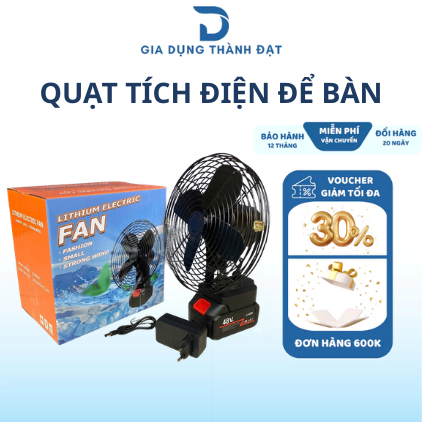 Quạt Tích Điện Để Bàn Pin 10 Cell - Lồng Sắt, 2 Tốc Độ, Bảo Hành 12 Tháng