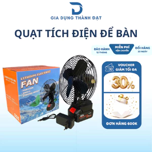 Quạt Tích Điện Để Bàn Pin 10 Cell - Lồng Sắt, 2 Tốc Độ, Bảo Hành 12 Tháng