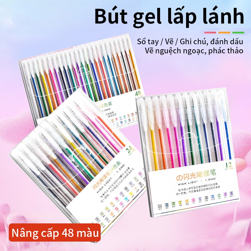 Bút gel highlight 48 màu nhũ kim tuyến,bút đánh dấu lấp lánh ghi chú cho học vẽ graffiti và viết tay