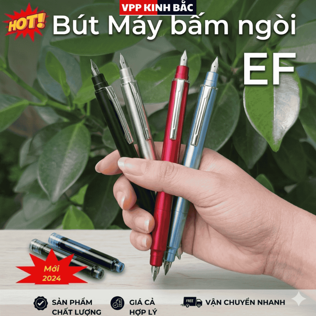 4 Bút Máy Bấm EF Chất Liệu ABS .Bút Sử Dụng Cả Mực Khô Và Mực Lọ.