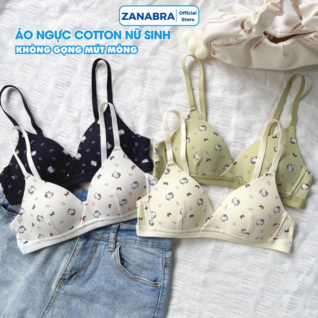 Áo ngực nữ không gọng mút mỏng mềm mại, Áo lót nữ cotton in hoạ tiết dễ thương ZANABRA A224