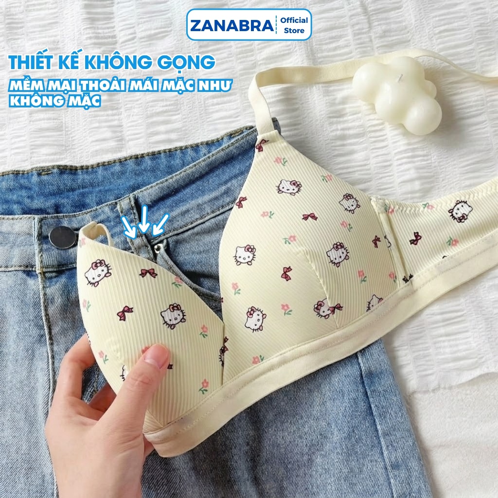 Áo Ngực Học Sinh Mút Mỏng Họa Tiết Mèo Kitty, Áo Lót Nữ Không Gọng Chất Cotton Mềm Mại ZANABRA A224