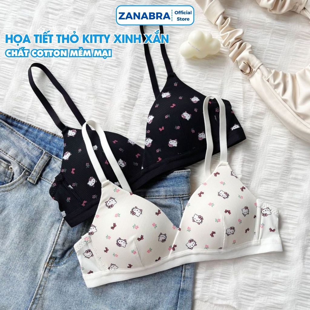 Áo Ngực Học Sinh Mút Mỏng Họa Tiết Mèo Kitty, Áo Lót Nữ Không Gọng Chất Cotton Mềm Mại ZANABRA A224