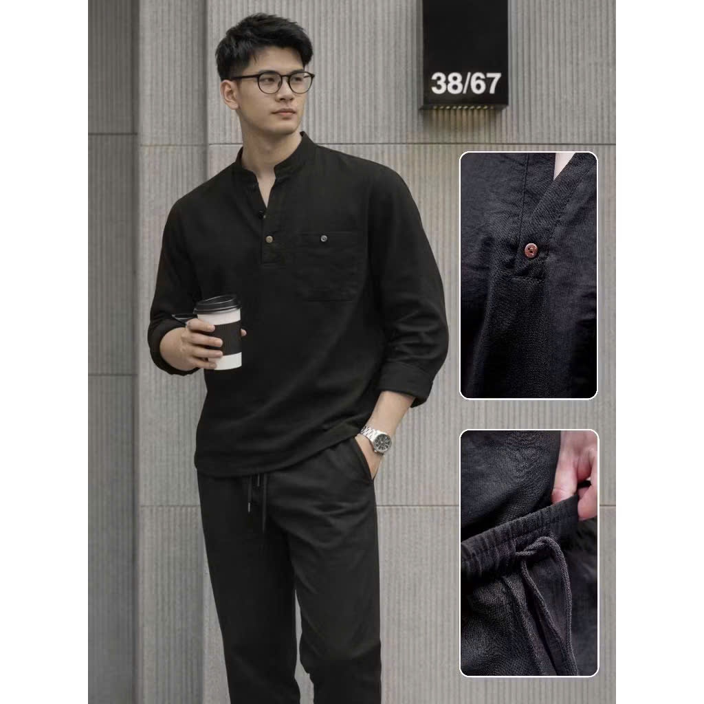 Bộ Set Đũi Nam Halley Dài Tay Hàn Quốc - Set Bộ Sơ Mi Quần Dài Vải Đũi Lãng Tử Đi Biển Đi Cafe J59