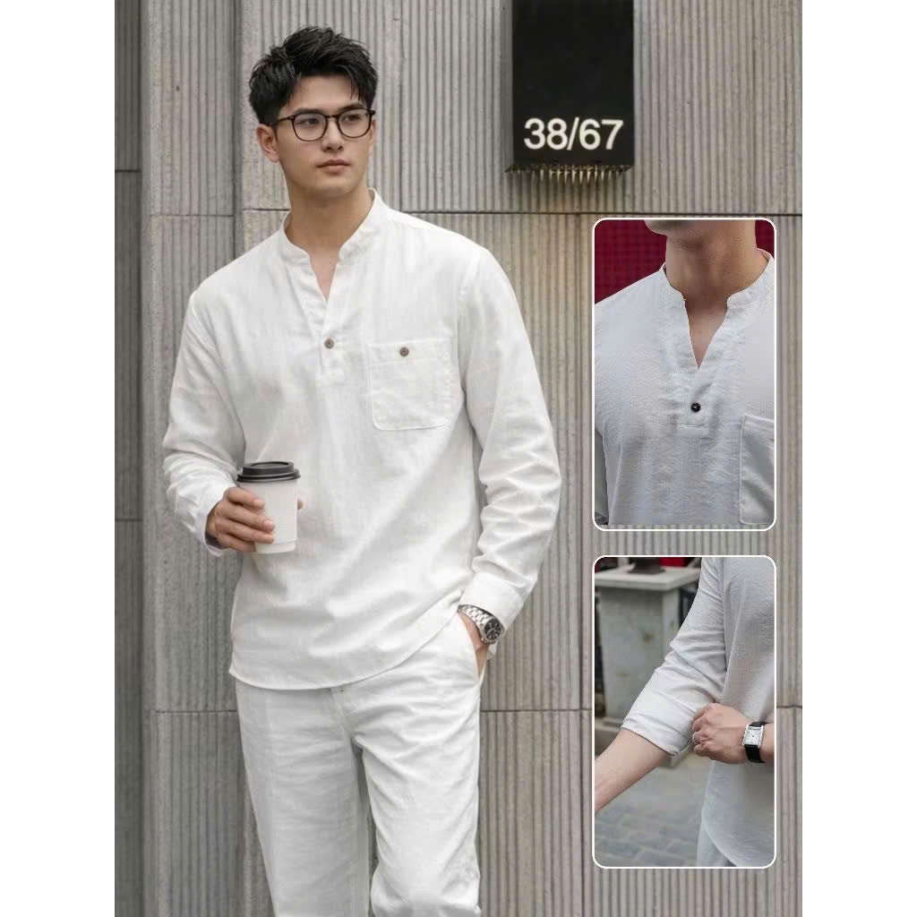 Bộ Set Đũi Nam Halley Dài Tay Hàn Quốc - Set Bộ Sơ Mi Quần Dài Vải Đũi Lãng Tử Đi Biển Đi Cafe J59