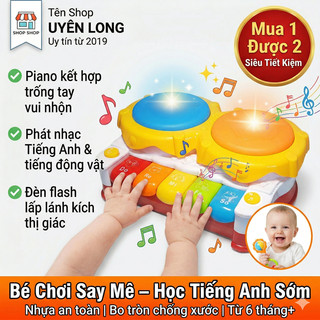 Đàn Nhạc Cho Bé 2in1 – Piano Kết Hợp Trống Tay, Nhạc Tiếng Anh, Âm Thanh & Đèn Nhấp Nháy