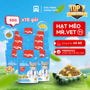 Thức Ăn Cho Mèo MRVET Dạng Hạt T1 Combo 4, 5 & 10 Gói 50G Với 30% Protein Dành Cho Mèo Mọi Lứa Tuổi