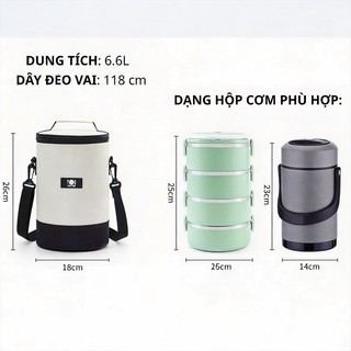 Túi giữ nhiệt cơm trưa hình tròn, túi giữ lạnh chống thấm nước dung , có quai đeo, học sinh dùng cho dân văn phòng, đi p