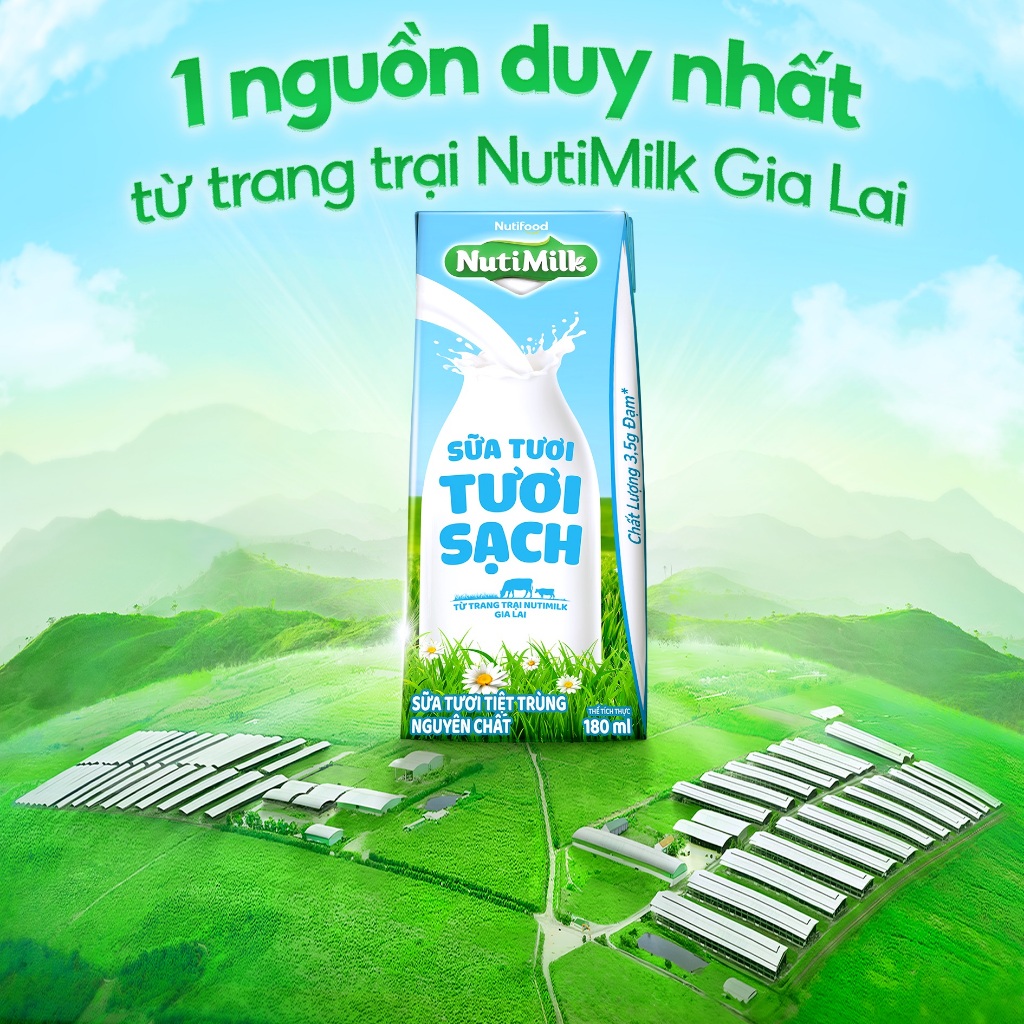 [KOL] Thùng 48 Hộp Sữa Tươi Tươi Sạch NutiMilk 180ml