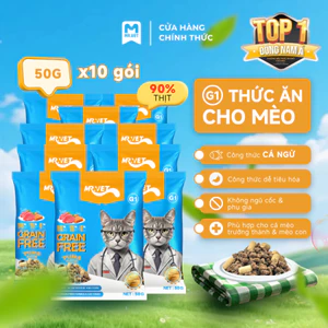 Thức Ăn Cho Mèo MRVET G1 Dạng Hạt Combo 10 Gói 50G Không Chứa Ngũ Cốc Cải Thiện Tiêu Hoá Mix Topping