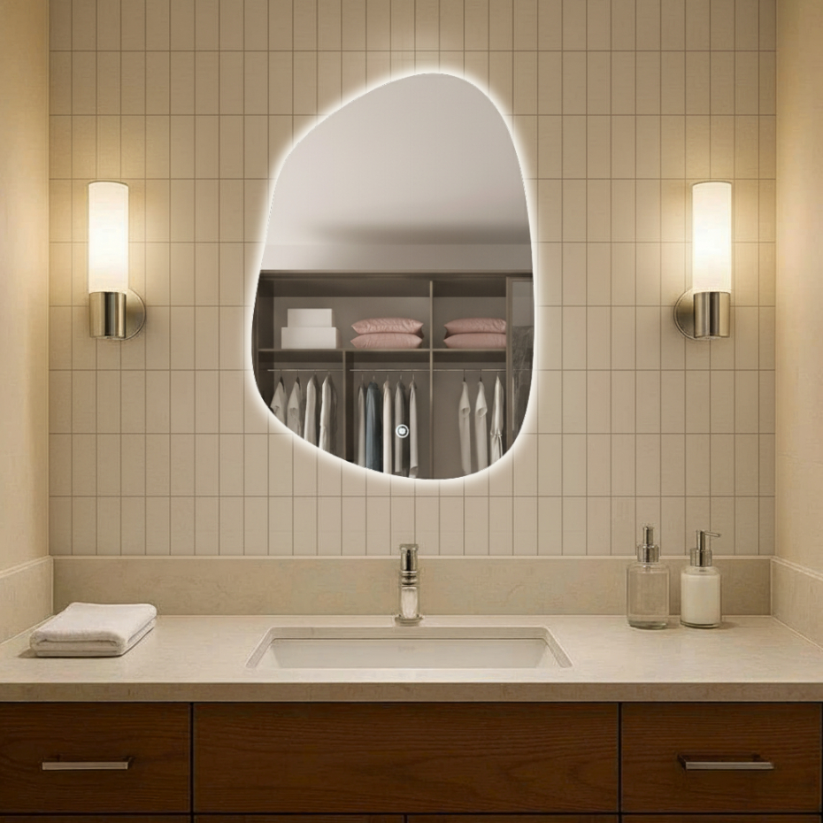 Gương Treo Tường HOME DECOR Hình Hạt Đậu Có Led Cảm Ứng 3 Màu Tiện Lợi