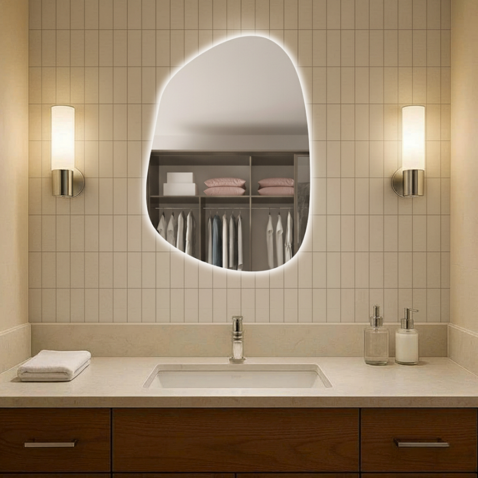 Gương Treo Tường HOME DECOR Hình Hạt Đậu Có Led Cảm Ứng 3 Màu Tiện Lợi