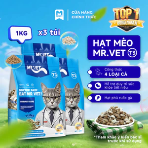 Thức Ăn Cho Mèo MRVET Dạng Hạt T3 Combo 3 Gói 1KG Cải Thiện Đường Tiết Niệu Cho Mèo Mọi Lứa Tuổi
