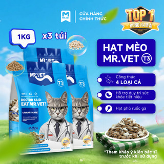 Thức Ăn Cho Mèo MRVET Dạng Hạt T3 Combo 3 Gói 1KG Cải Thiện Đường Tiết Niệu Cho Mèo Mọi Lứa Tuổi
