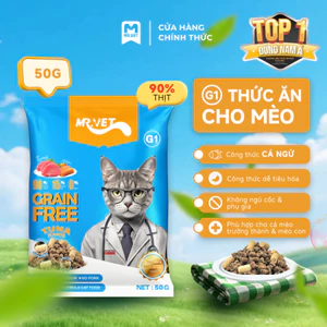 Thức Ăn Cho Mèo MRVET G1 Dạng Hạt Gói 50g Không Chứa Ngũ Cốc Cải Thiện Tiêu Hoá Mix Topping