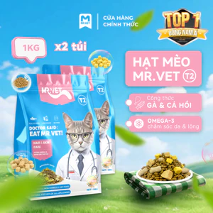 Thức Ăn Cho Mèo MRVET T2 Combo 2 Gói 1KG Tăng Cường Omega 3 Chăm Da Dưỡng Lông Cho Mèo Mọi Lứa Tuổi