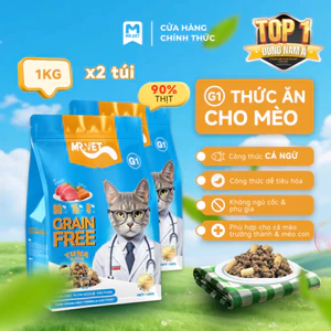 Thức Ăn Cho Mèo MRVET Dạng Hạt G1 Combo 2 Gói 1Kg Không Chứa Ngũ Cốc Cải Thiện Tiêu Hoá Mix Topping