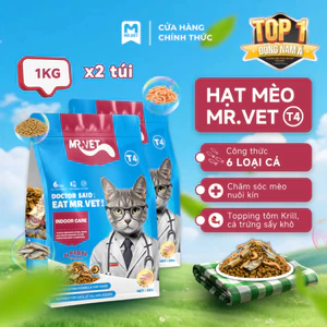 Thức Ăn Cho Mèo MRVET Dạng Hạt T4 Combo 2 Gói 1KG Giảm Mùi Hôi Chất Thải Dành Cho Mèo Nuôi Trong Nhà