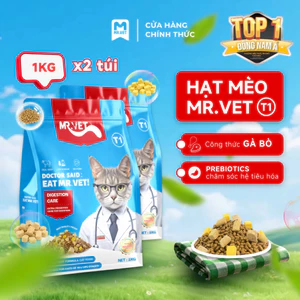 Thức Ăn Cho Mèo MRVET Dạng Hạt T1 Holistic Combo 2 Gói 1KG Với 30% Protein Dành Cho Mèo Mọi Lứa Tuổi