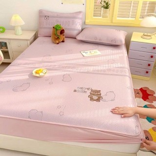 Chiếu Băng Lạnh Thêu Cabybara Mát lạnh, Set 3 Món Chiếu Điều Hòa Băng Lạnh Bọc Đệm Kèm 2 Vỏ Gối