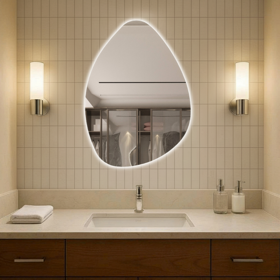 Gương Treo Tường HOME DECOR Kiểu Dáng Hình Hạt Đậu Có Led Cảm Ứng 3 Màu Tiện Lợi