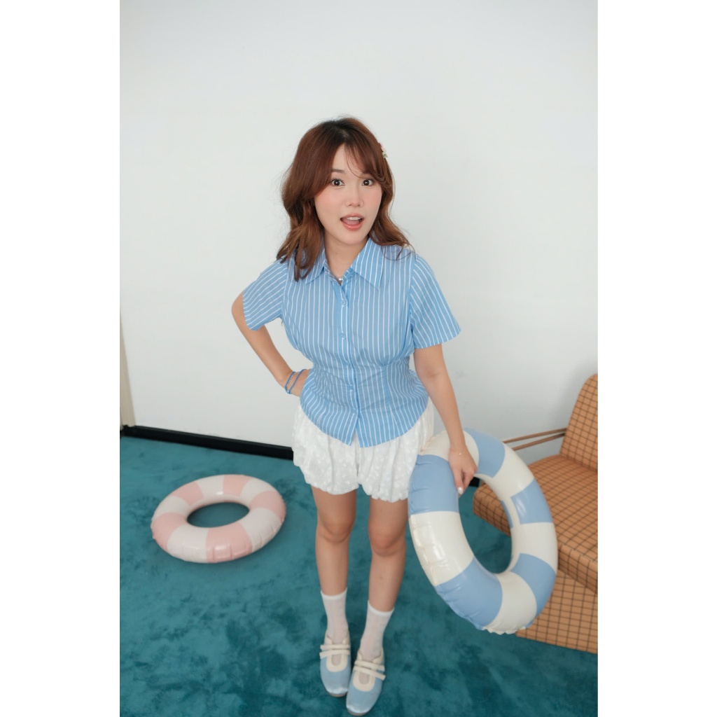 Áo Nữ REMBOL TOP Chiết Eo Kẻ Sọc Thanh Lịch SECODEE