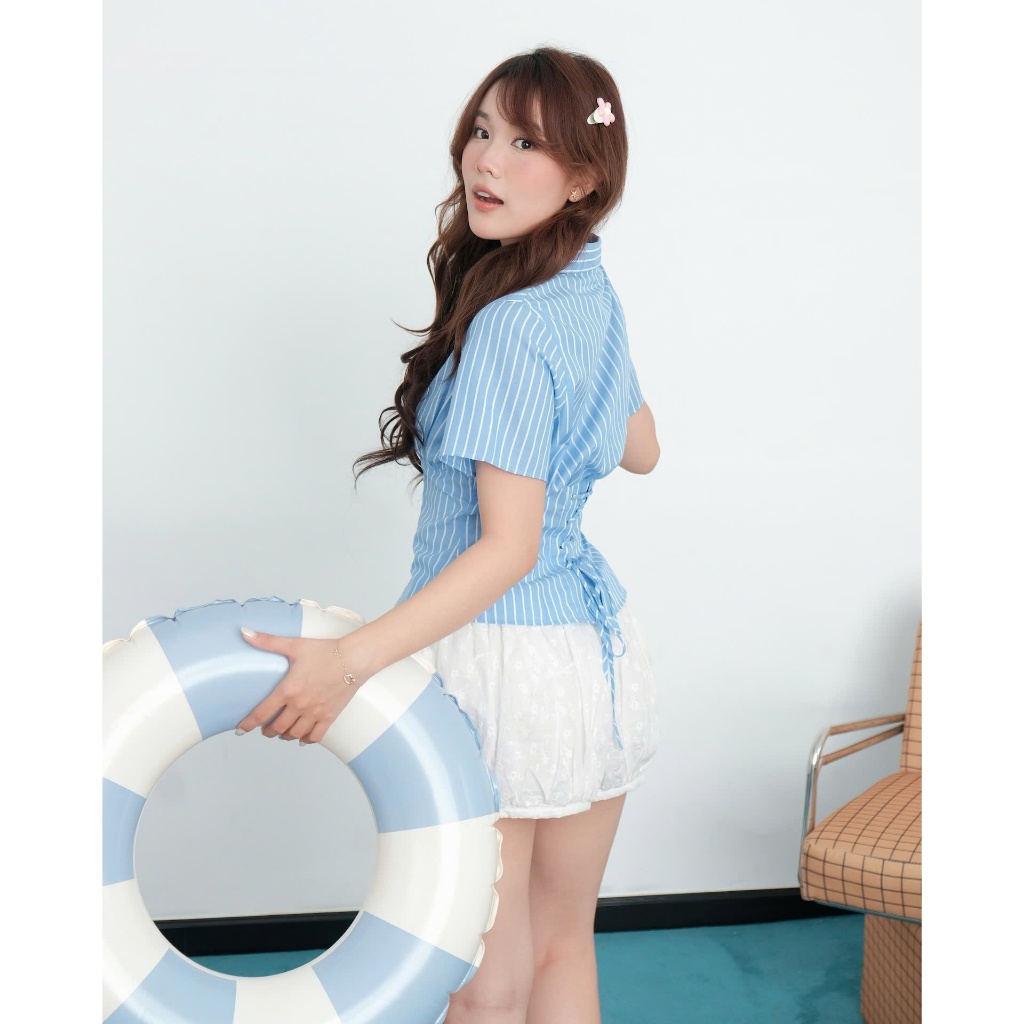 Áo Nữ REMBOL TOP Chiết Eo Kẻ Sọc Thanh Lịch SECODEE