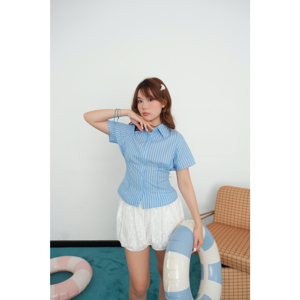 Áo Nữ REMBOL TOP Chiết Eo Kẻ Sọc Thanh Lịch SECODEE