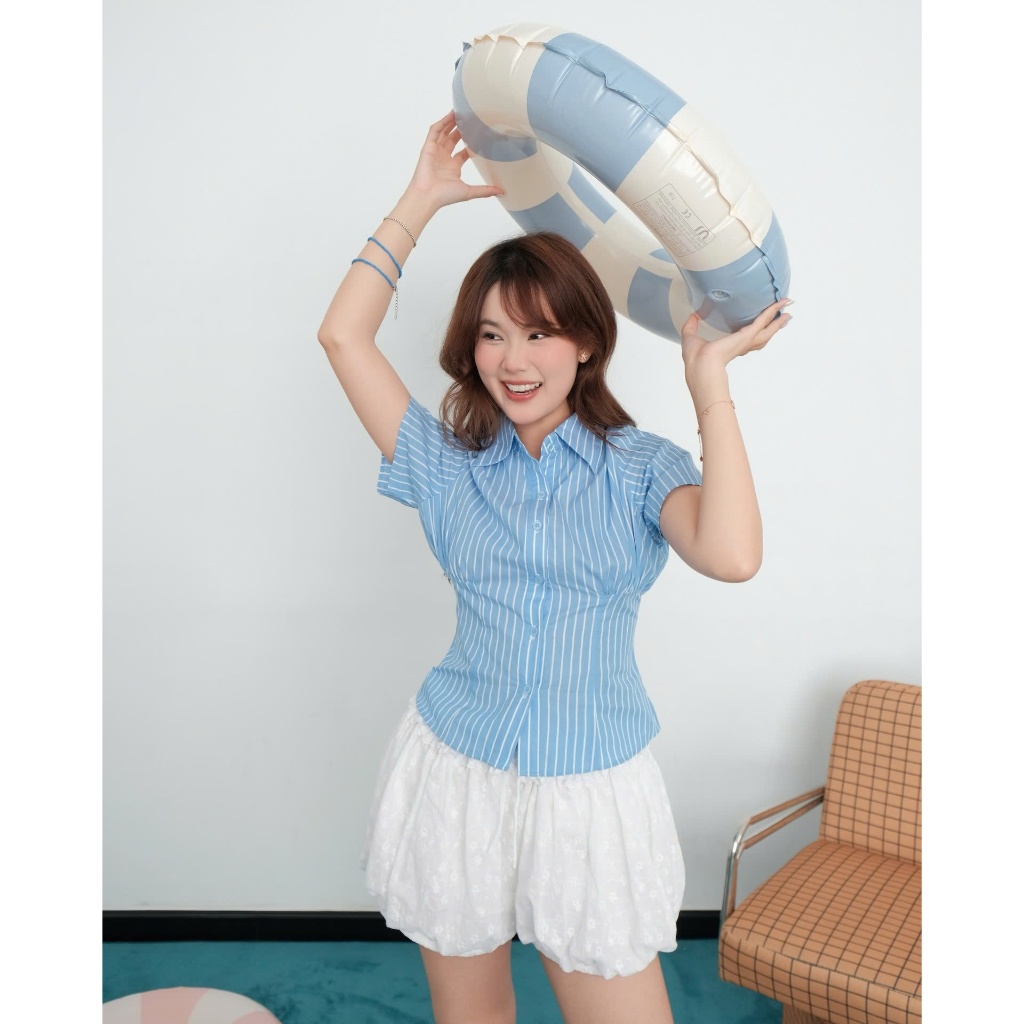 Áo Nữ REMBOL TOP Chiết Eo Kẻ Sọc Thanh Lịch SECODEE