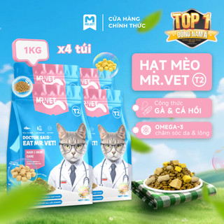 Thức Ăn Cho Mèo MRVET T2 Combo 4 Gói 1KG Tăng Cường Omega 3 Chăm Da Dưỡng Lông Cho Mèo Mọi Lứa Tuổi