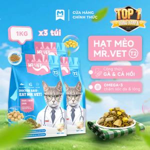 Thức Ăn Cho Mèo MRVET T2 Combo 3 Gói 1KG Tăng Cường Omega 3 Chăm Da Dưỡng Lông Cho Mèo Mọi Lứa Tuổi