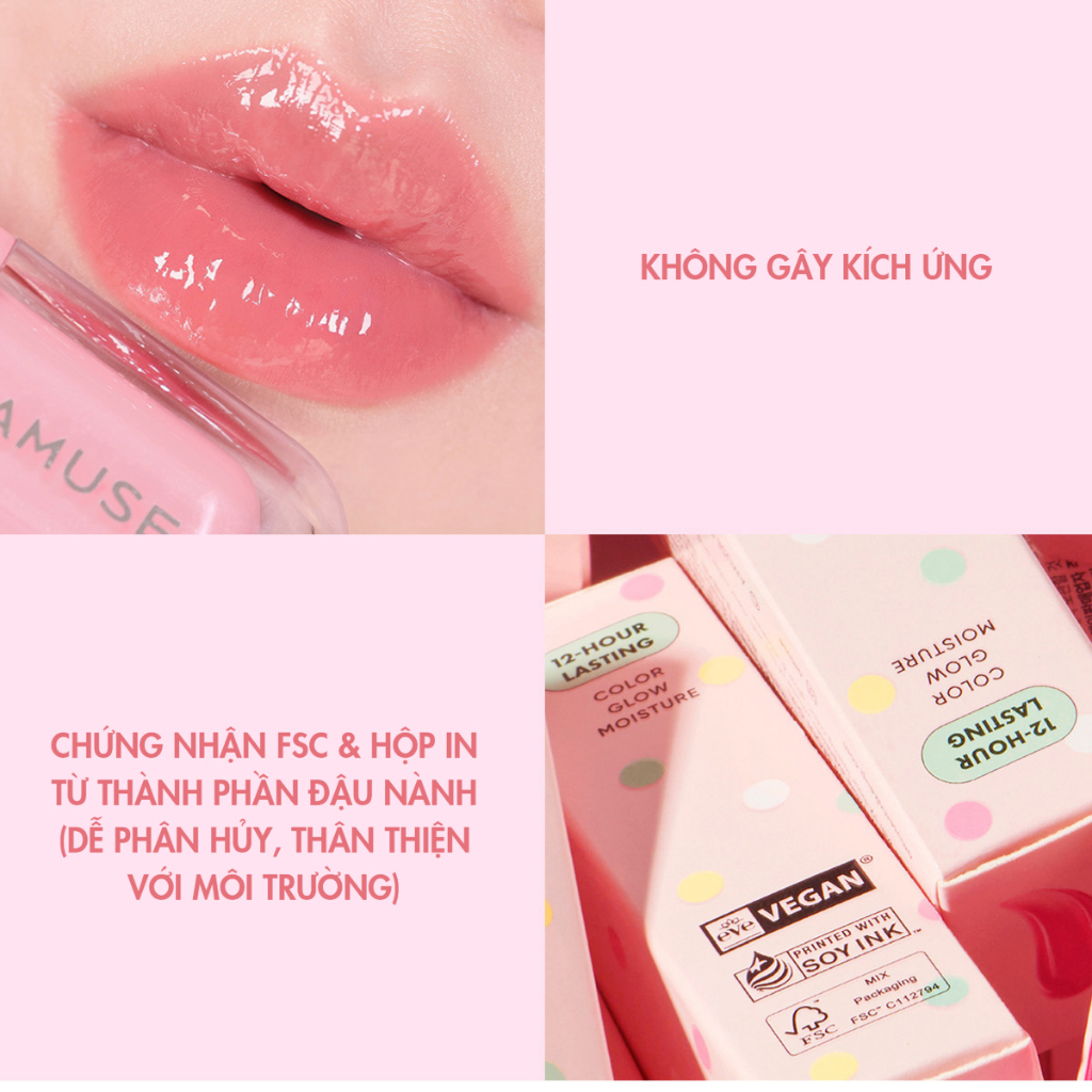 [Săn Sale] Son Thạch Bóng Thuần Chay Amuse Jel-Fit Tint 3.8g