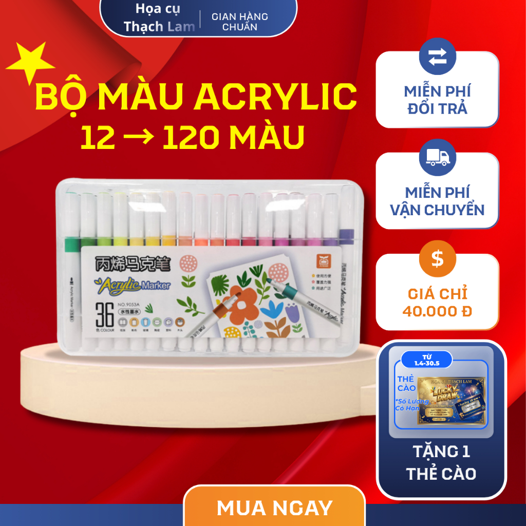 Set 60 Bút Màu ACRYLIC Marker đầu nhọn chống thấm nước không bị nhòe vẽ lên được đa dạng chất liệu