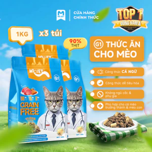Thức Ăn Cho Mèo MRVET Dạng Hạt G1 Combo 3 Gói 1Kg Không Chứa Ngũ Cốc Cải Thiện Tiêu Hoá Mix Topping