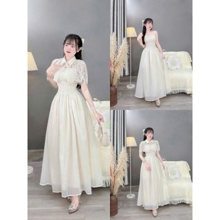 Đầm thời trang nữ chất ren 2 dây kèm khoác ngoài cổ bẻ phối váy tùng tơ dáng xòe  dịu dàng chuẩn từ form tới dáng