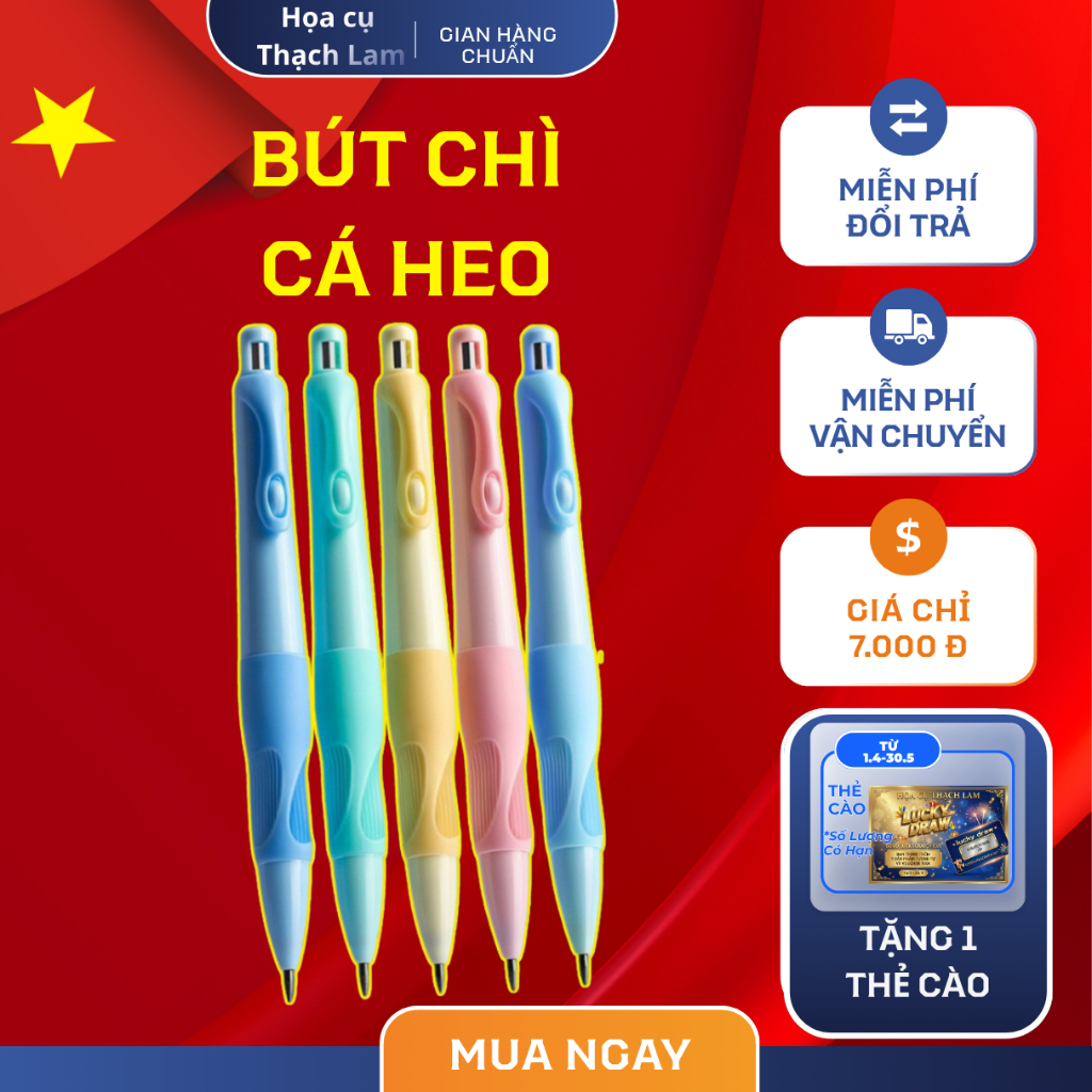 Bút Chì Cá Heo Tập Viết Bấm 2B Ngòi 2.0mm giúp bé cầm bút đúng tư thế, viết lâu không đau, không mỏi