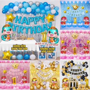 Combo Bóng Trang Trí Sinh Nhật, Set Decor Thôi Nôi Bé Tuổi Rắn Cho Bé Trai, Bé Gái Nhiều Tone Màu